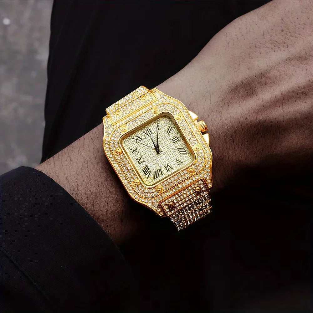 Watch Gold Rhinestone Bracelet Unisex Wristwatch Holiday 2025 Sparkling Quartz Statement Gift