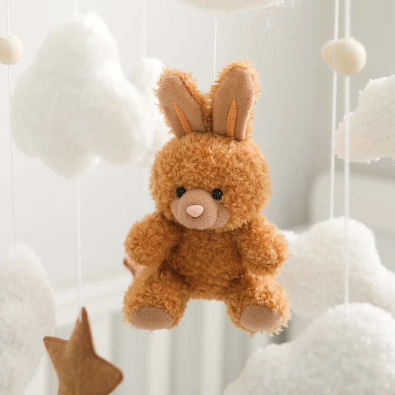 Crib Wooden Mobile Felt Bear Musical Newborn Sensory Toys