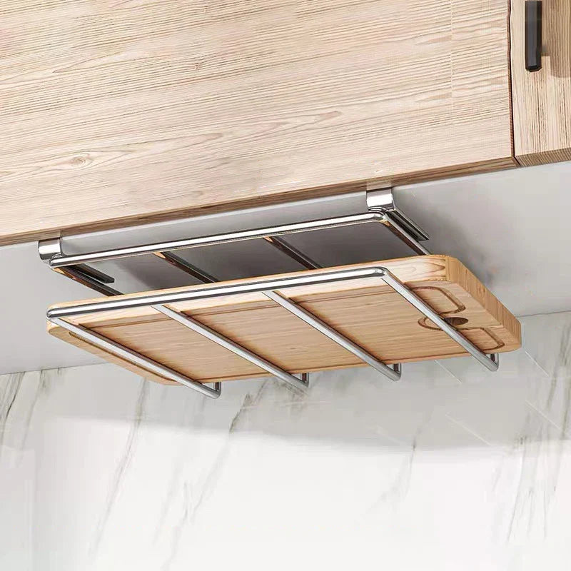 Cabinet Under Cutting Board Organizer Stainless Steel Hanging Rack Kitchen Space Saving Fall 2025 Countertop Saver