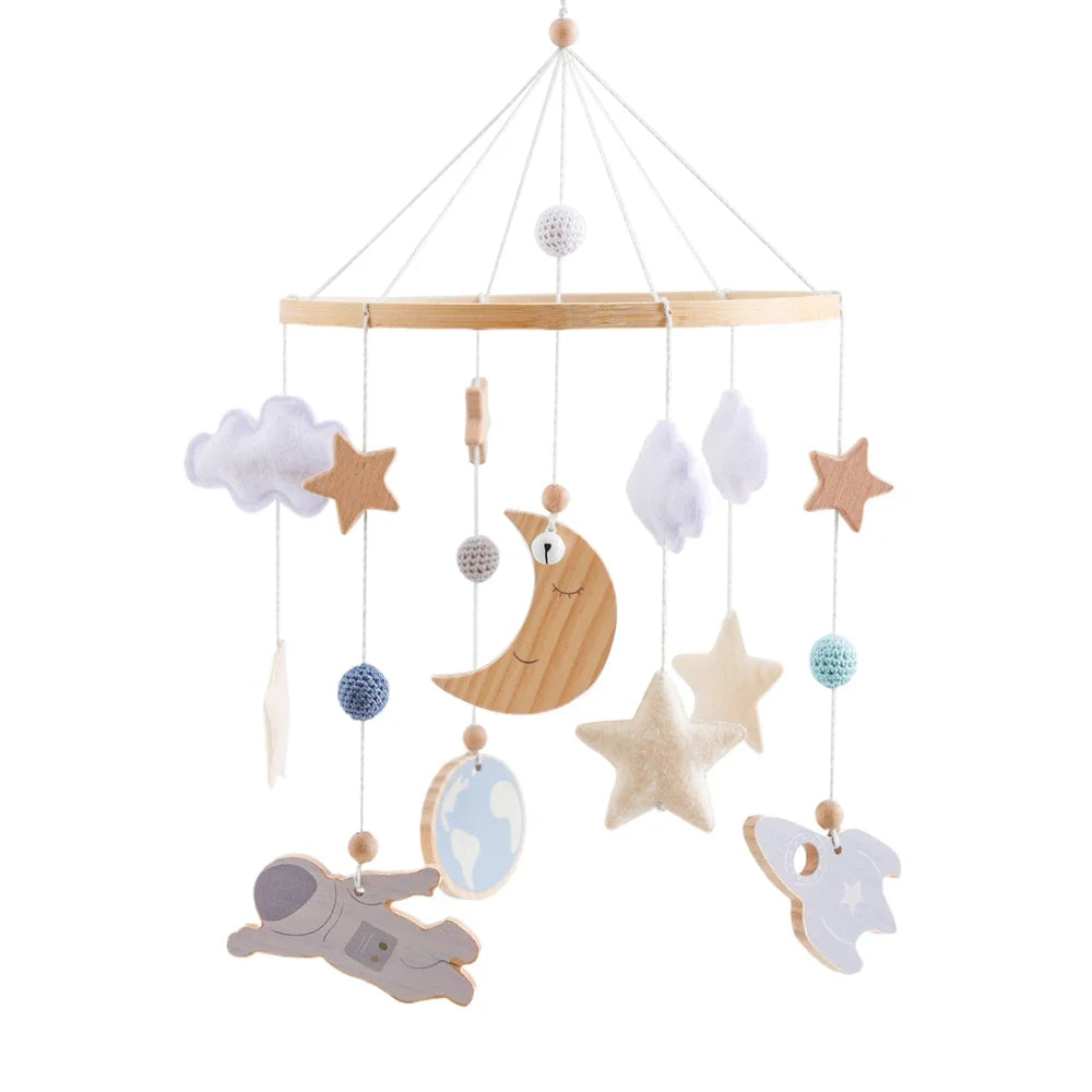 Rocket Wooden Crib Mobile Newborn Sensory Toys Soothing