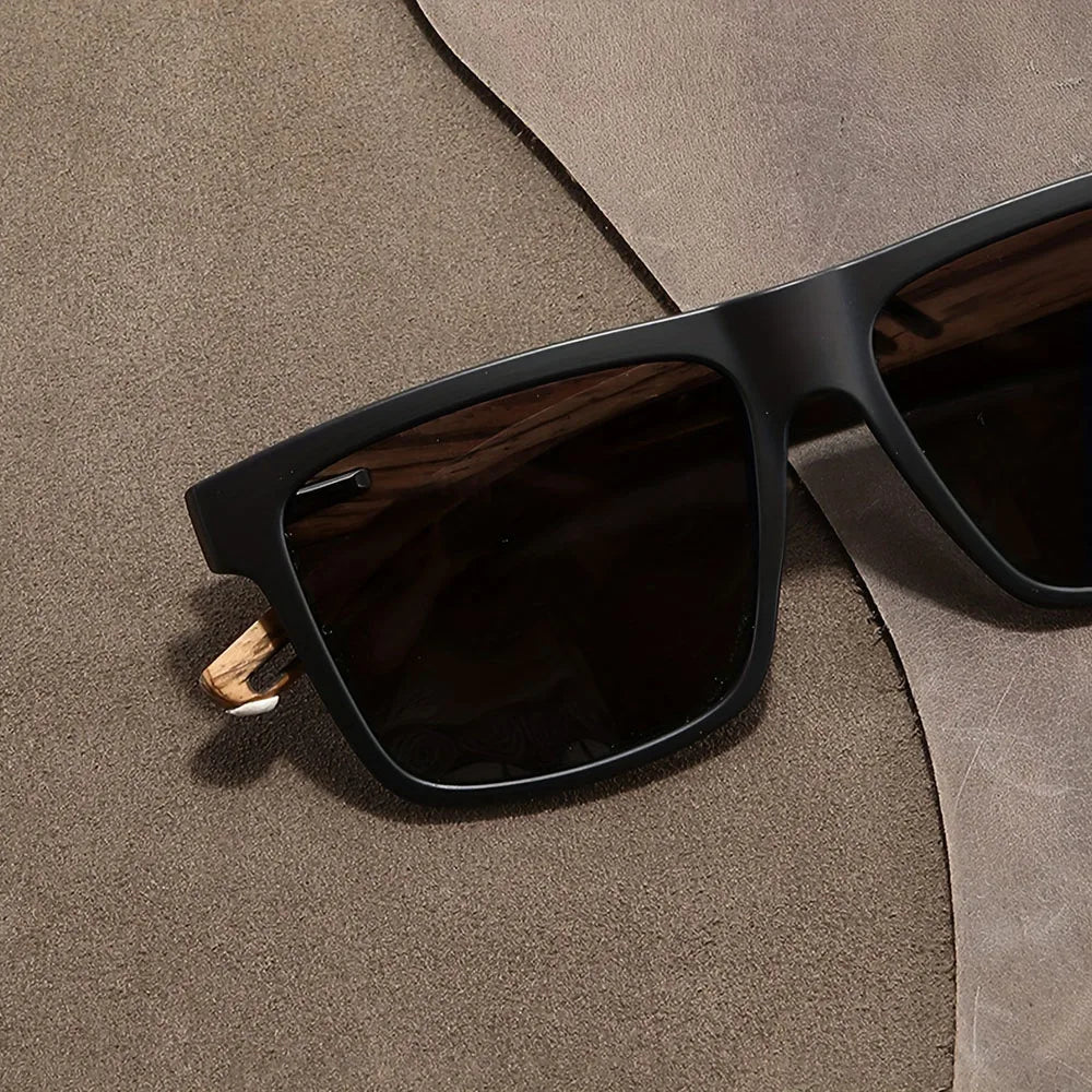 Square Sunglasses Frame Unisex Outdoor Eyewear UV400 Protection Summer 2026 Trend Wood Grain Hinges