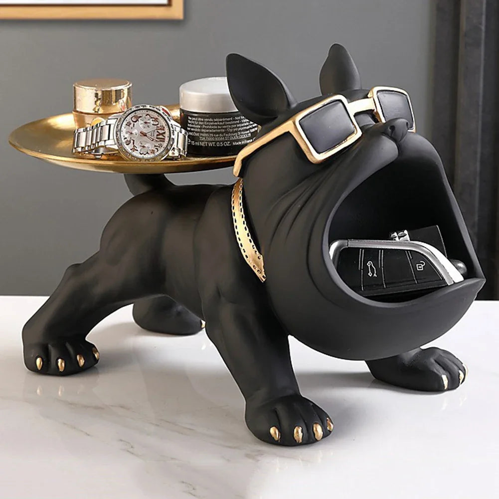 Resin Bulldog Storage Sculpture - Trendy Key Holder & Candy Tray for Household Decor