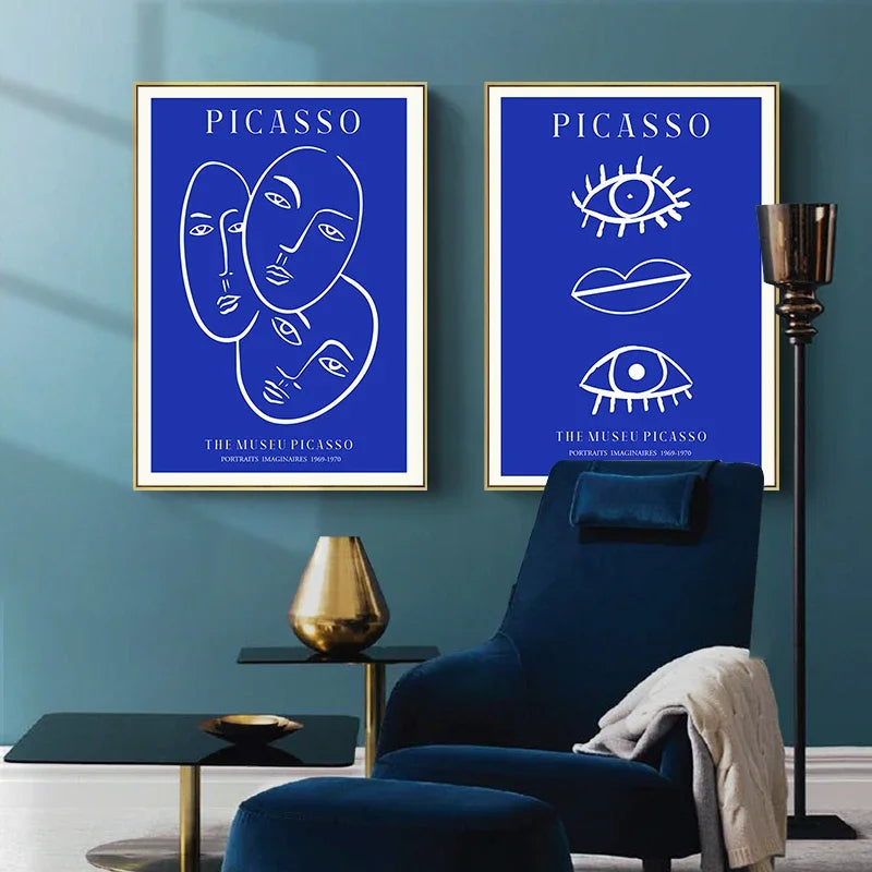 Klein Blue Abstract Canvas Wall Art Vertical Contemporary Print