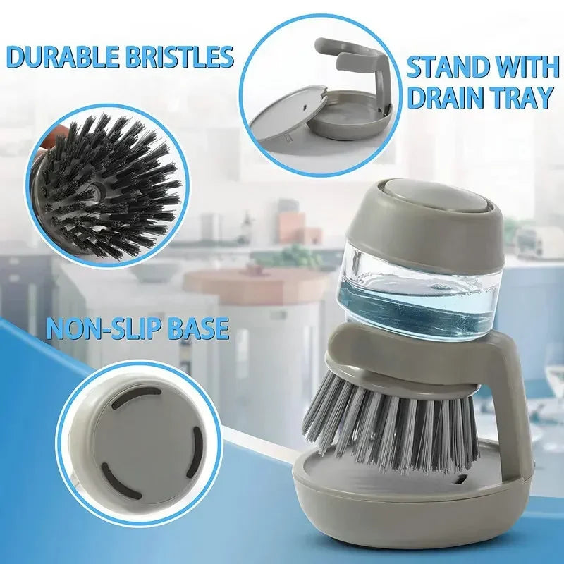 Household Cleaning Brush with Soap Dispenser and Holder - Essential Kitchen Device