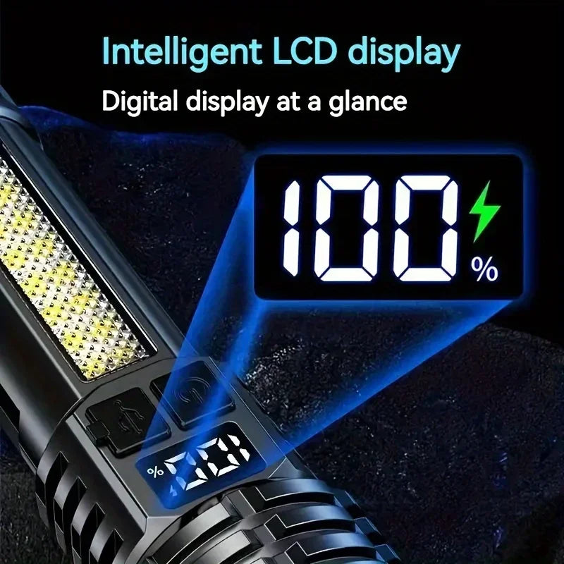High Power LED Flashlight - TYPE-C Battery-Powered Torch for Camping and Hiking, Water-Resistant with Side Light