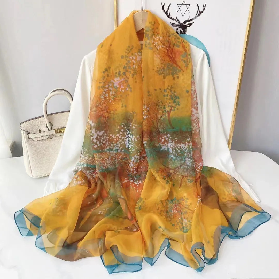 Light Flowy Women’s Silk Scarf - Long Sheer Wrap
