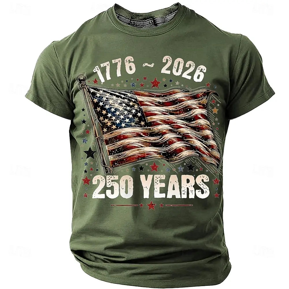 Plush unisex graphic tee - distressed flag print, 250-year design, durable cotton, casual everyday wear