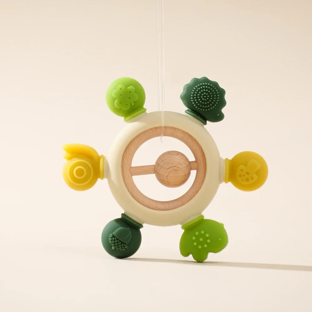 Crochet Wooden Animal Teether Rattle Newborn Sensory Toys