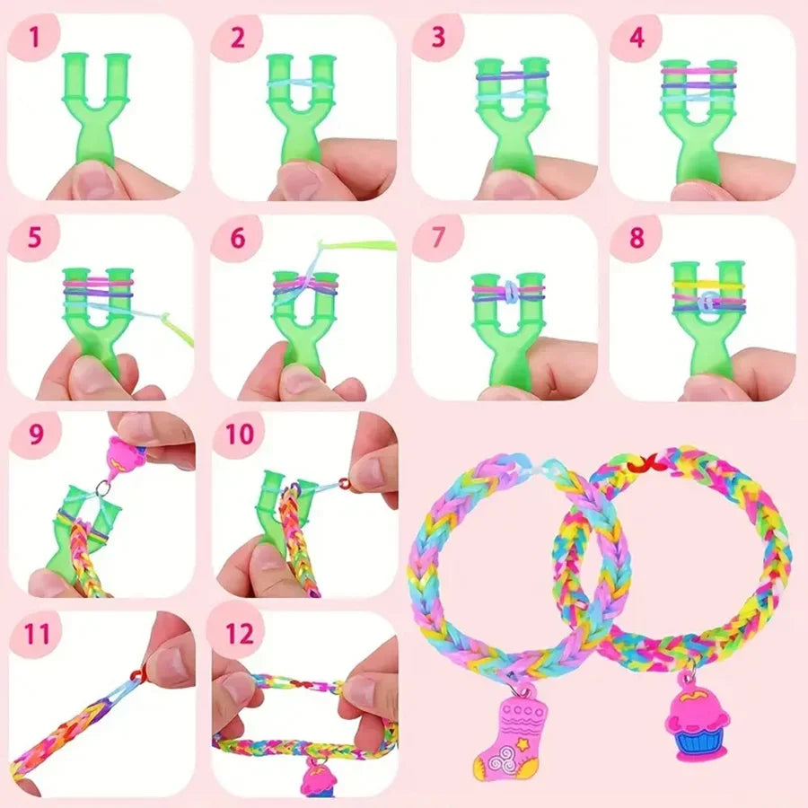 Creative Jewelry Making Kit with 24 Grid Rubber Bands - Vibrant DIY Bracelet Kit for Young Crafters, Ideal Gift for Colorful Creations