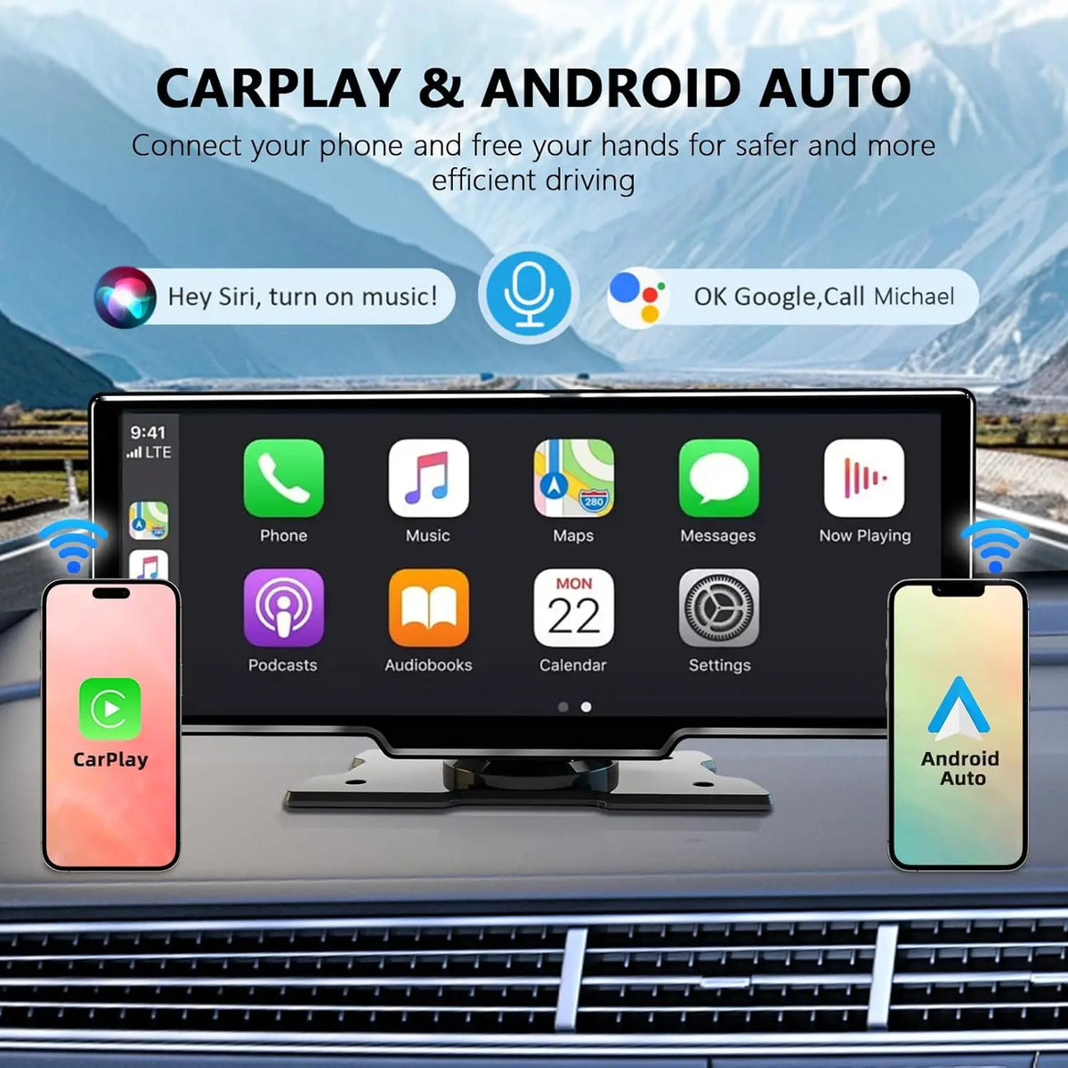 CarPlay Screen 10.26 Inch Cordless CarPlay Android Auto Dash Display Universal Car Radio BT AUX FM