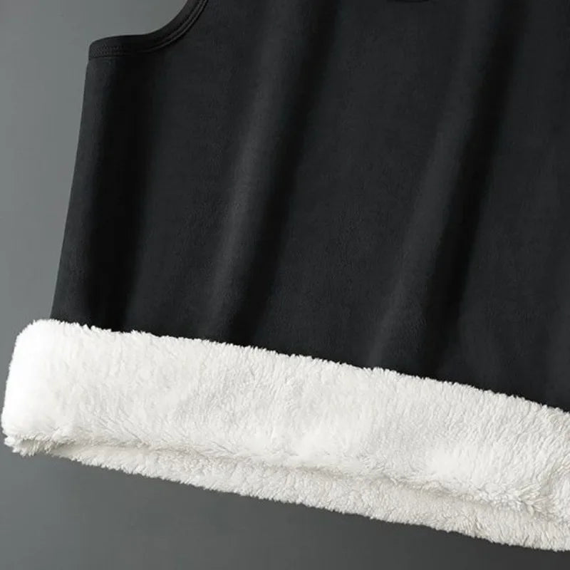 Velvet Lamb Thermal Vest - Sleeveless Insulated Men's T-shirt for Cold Weather, Large Size Cozy Top
