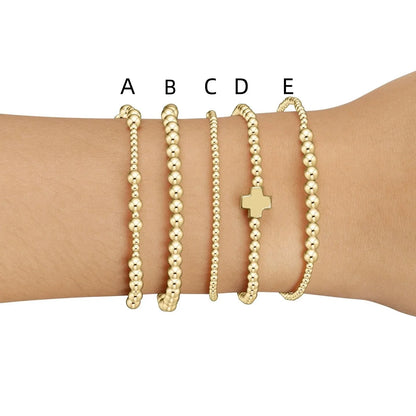 Plated Gold Cross Beaded Bracelet Stackable Hypoallergenic