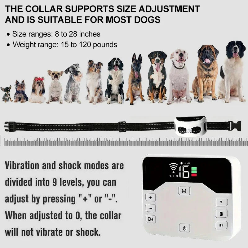 Pets Cordless Electronic Fence - IP65 Water-Resistant Battery-Powered Remote Control Training Collar
