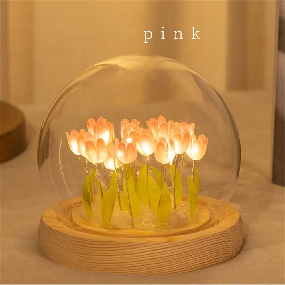 Handmade LED Tulip Flower Night Light - DIY Decorative Lamp for Bedroom, A Great Valentine's Day Gift