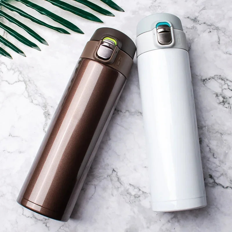 Stainless 500ml Steel Vacuum Flask - Bouncing Cover Thermo Mug for Coffee, Tea, Milk, Travel Use