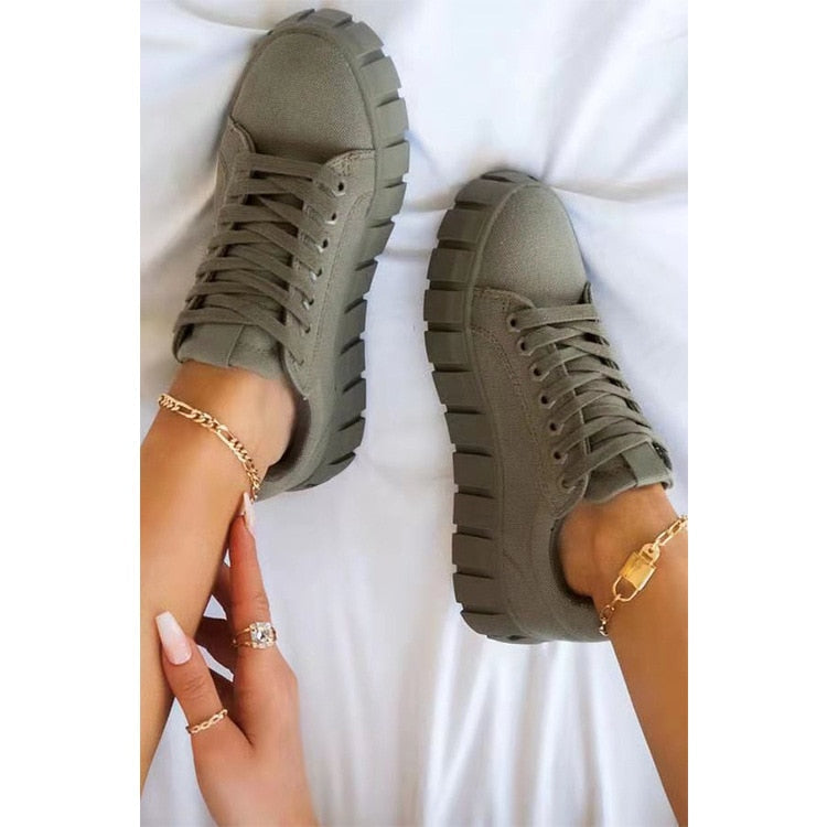 Variant image for Trendy Women's Sneakers with Thick Sole for Comfort in Black, Green, Blue, and Khaki - Casual Sporty Footwear-17