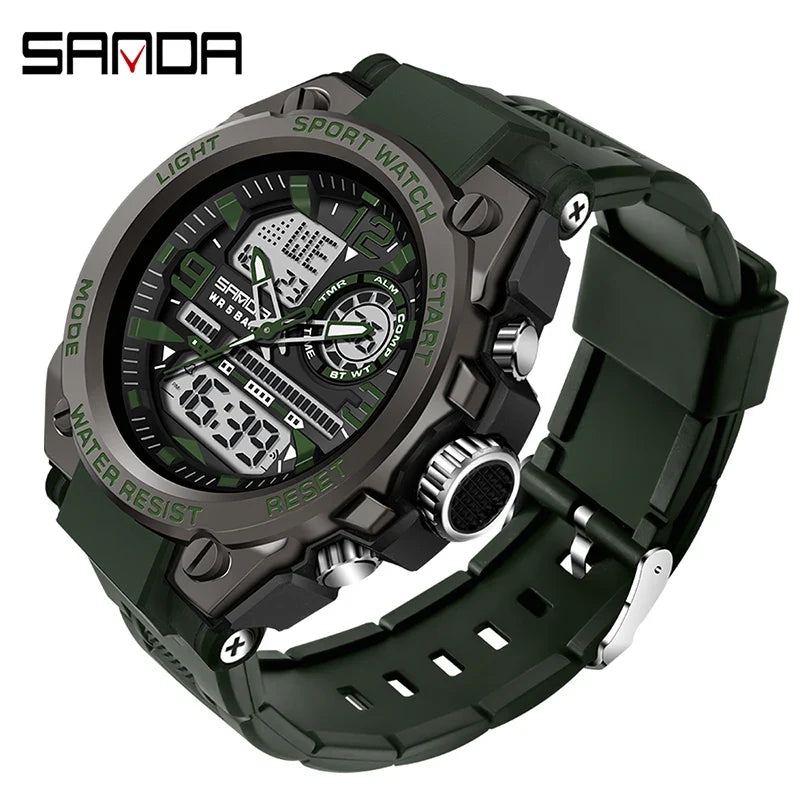 Sports Digital Watch Dual Display LED Military Style Rugged Watch Fall 2026 Water Resistant