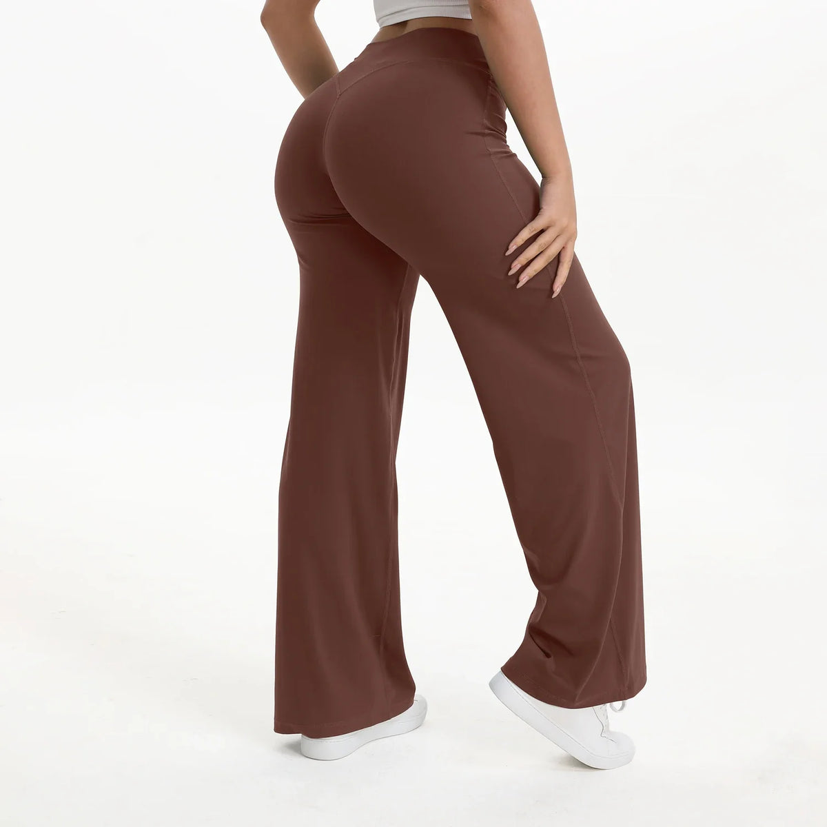 Plush and flattering women's yoga pants - mid-waist straight leg, nylon/elastane blend, for gym and Pilates