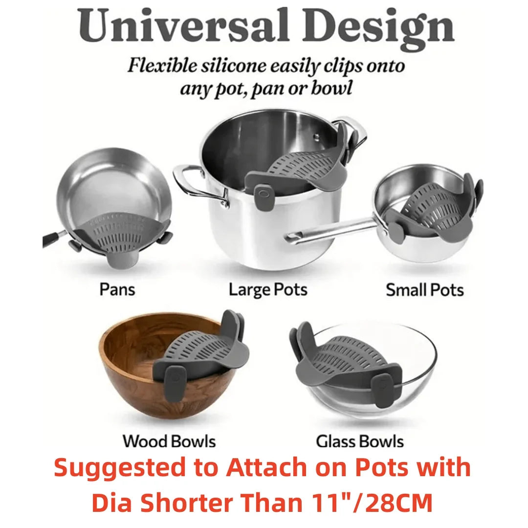 Flexible Clip On Pot Strainer - 1pc Kitchen Strainer for Pans and Bowls