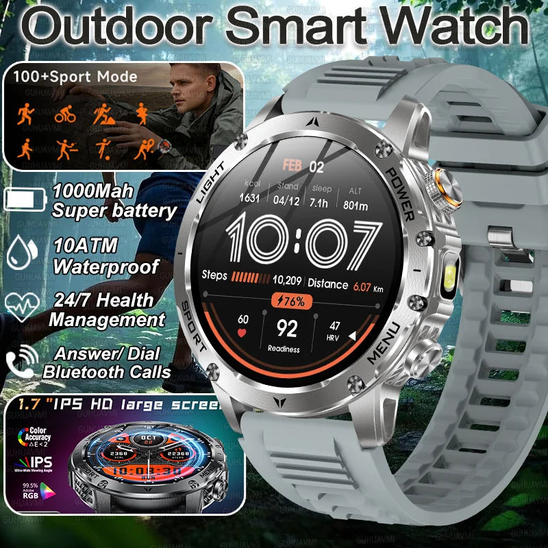 Smart Watch Military Grade Outdoor Fitness Tracker 10ATM Water-Resistant 100 Plus Sports Modes Fall 2025 Gift