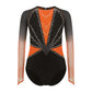 Girls' Stretchy Leotard - flattering, rhinestone-detailed, long-sleeve, mesh-panel, polyester elastane, for gymnastics