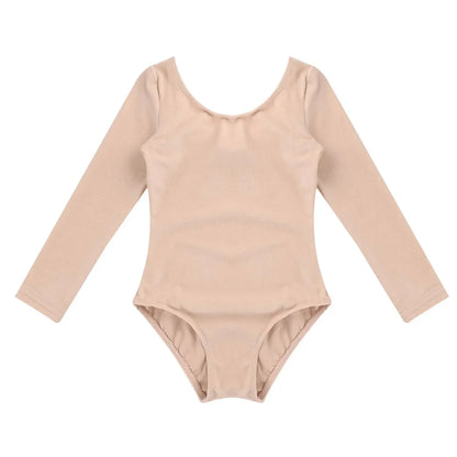Plush girls' leotards - long sleeve solid color, polyester, for ballet and gymnastics training