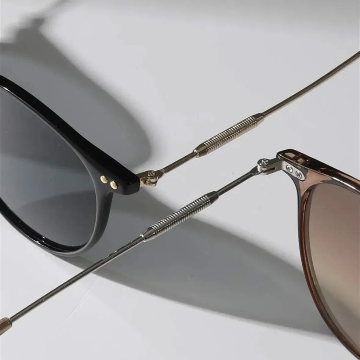 Compact Round Cat Eye Sunglasses Kit for Women and Men - Vintage Skinny Eyewear, 2 Pairs