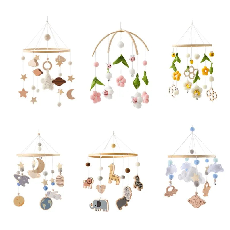 Mobile Baby Wooden Crib Hanging Toy Newborn Nursery Fall 2025 Soothing Music Developmental Gift