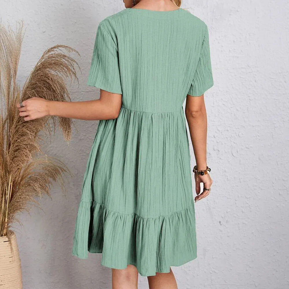 Casual Women's Summer Mini Dress, Lightweight V-Neck Polyester Dress for Beach and Casual Gatherings-3