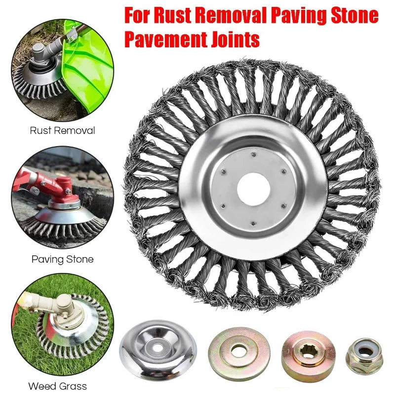 Universal Steel Wire Brush Trimmer Head - 6/8inch Garden Device for Grass & Lawn Maintenance
