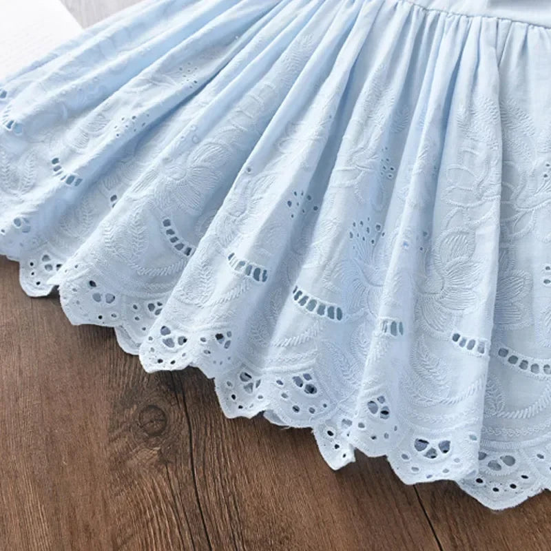 Light and flattering girls' dress - bow-front, cotton eyelet fabric, party wear