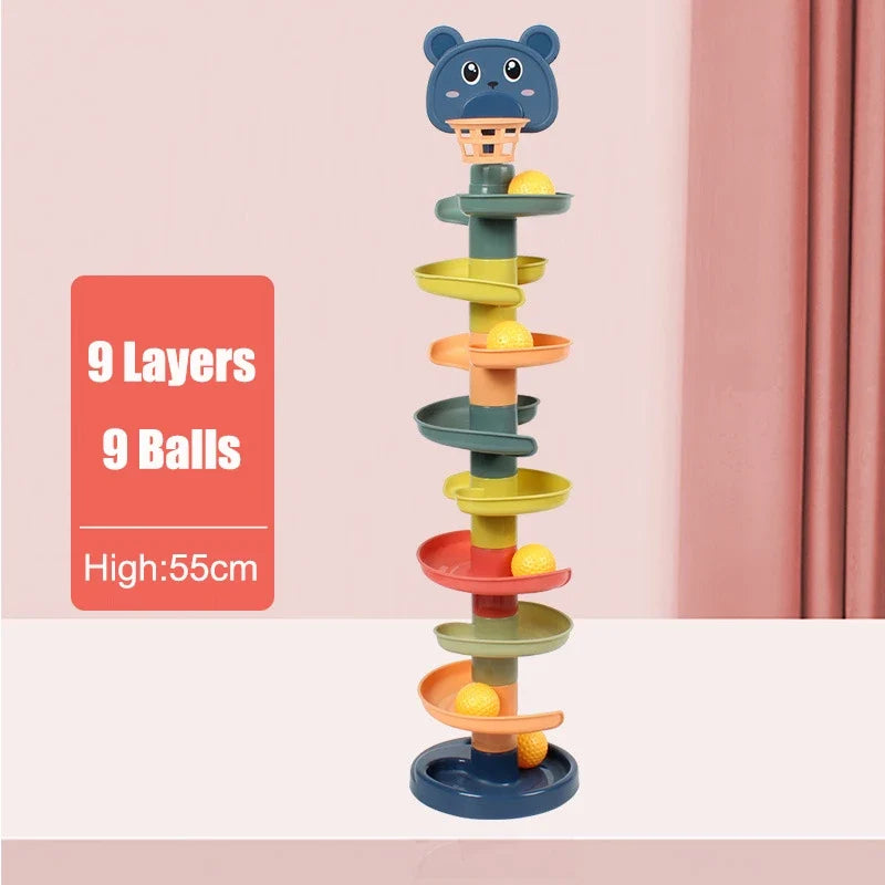Rolling Montessori Ball Tower Toy - Educational Stacking Game for Infants, Finger Skill Development, Rotating Track Fun
