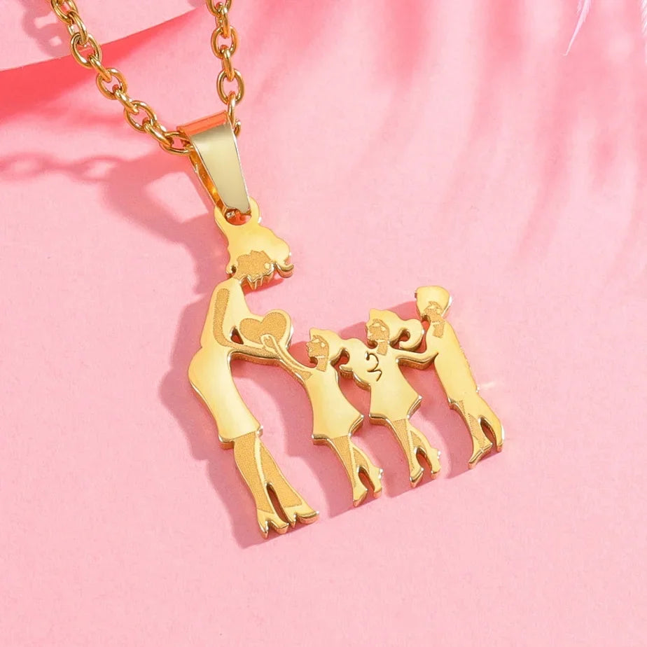 Mother's Day Gift Children Family Stainless Steel Jewelry – Silver Stainless Steel Mother & Kids Pendant Necklace