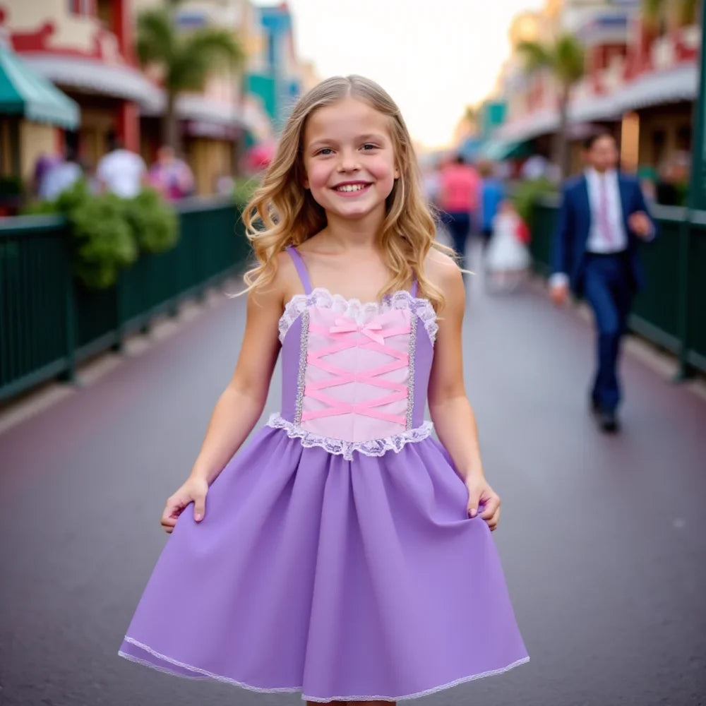 girls' Breathable dress - lace-up sling, sleeveless, flowy, polyester, for summer