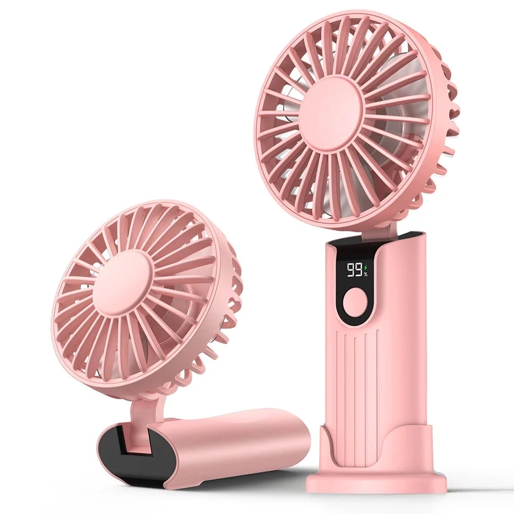 2400mAh/5000mAh Mini Travel-Friendly Fan USB Battery-Powered 3 Speeds, Hand-Held Pocket Fan with Lanyard & Base, Foldable Desk Fan