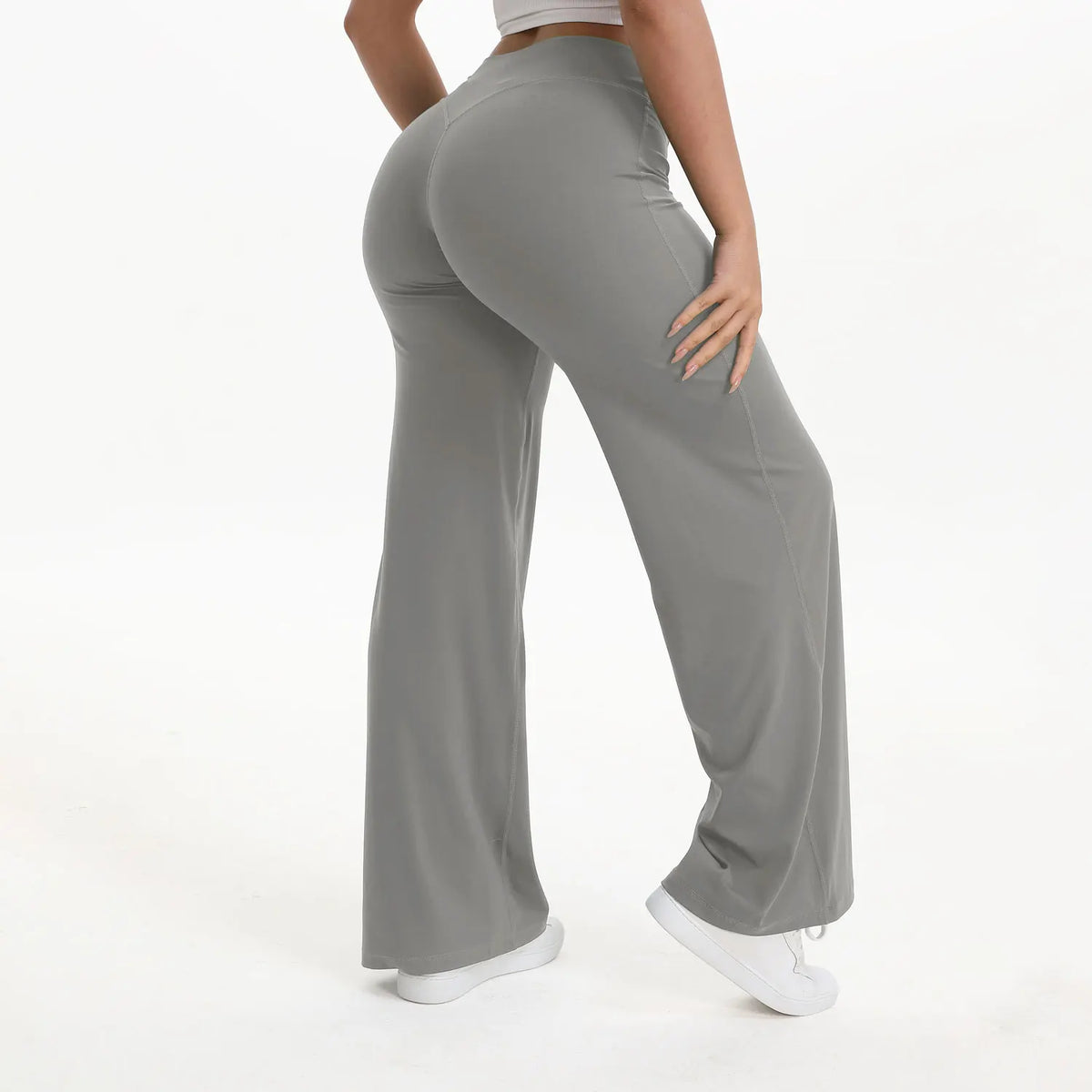 Plush and flattering women's yoga pants - mid-waist straight leg, nylon/elastane blend, for gym and Pilates