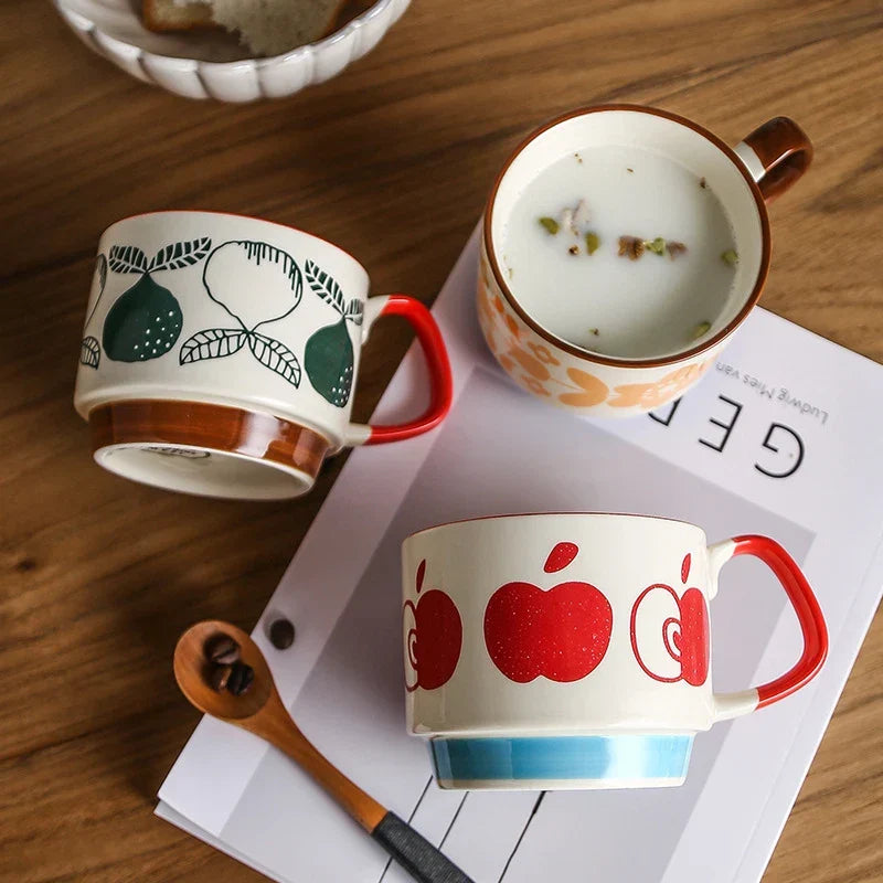 Coffee Mug 300ml Japanese Flower Ceramic Kit Retro Drinkware Office Entertaining Fall 2025 Comfort-Grip Handgrip Gift
