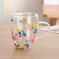Wall Double Glass Cup with Handle Dried Flower Decorated Ins Style Mug 300ML