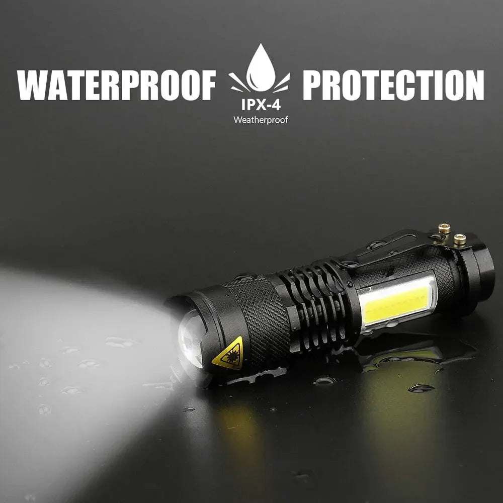 Mini Battery-Powered LED Flashlight XPE COB Double Light Source for Camping Fishing Adventure