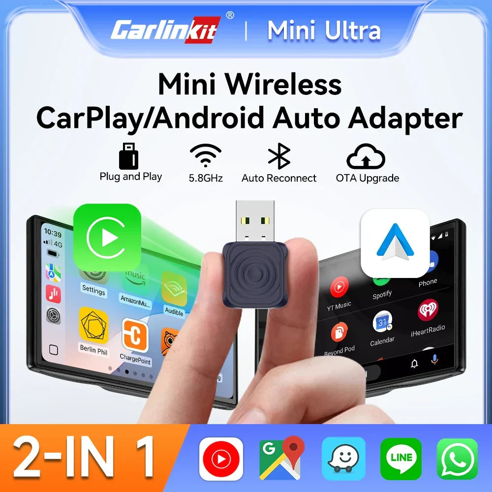 Cordless CarPlay Android Auto Adapter Mini 2-In-1 Plug And Play 5.8GHz WiFi Auto Connect OTA Upgrade Fall 2025 Gift
