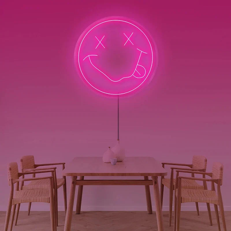 Neon LED Sign 35cm USB Powered Smile Face Wall Hanging Night Light Bedroom Decor Fall 2025 Gift