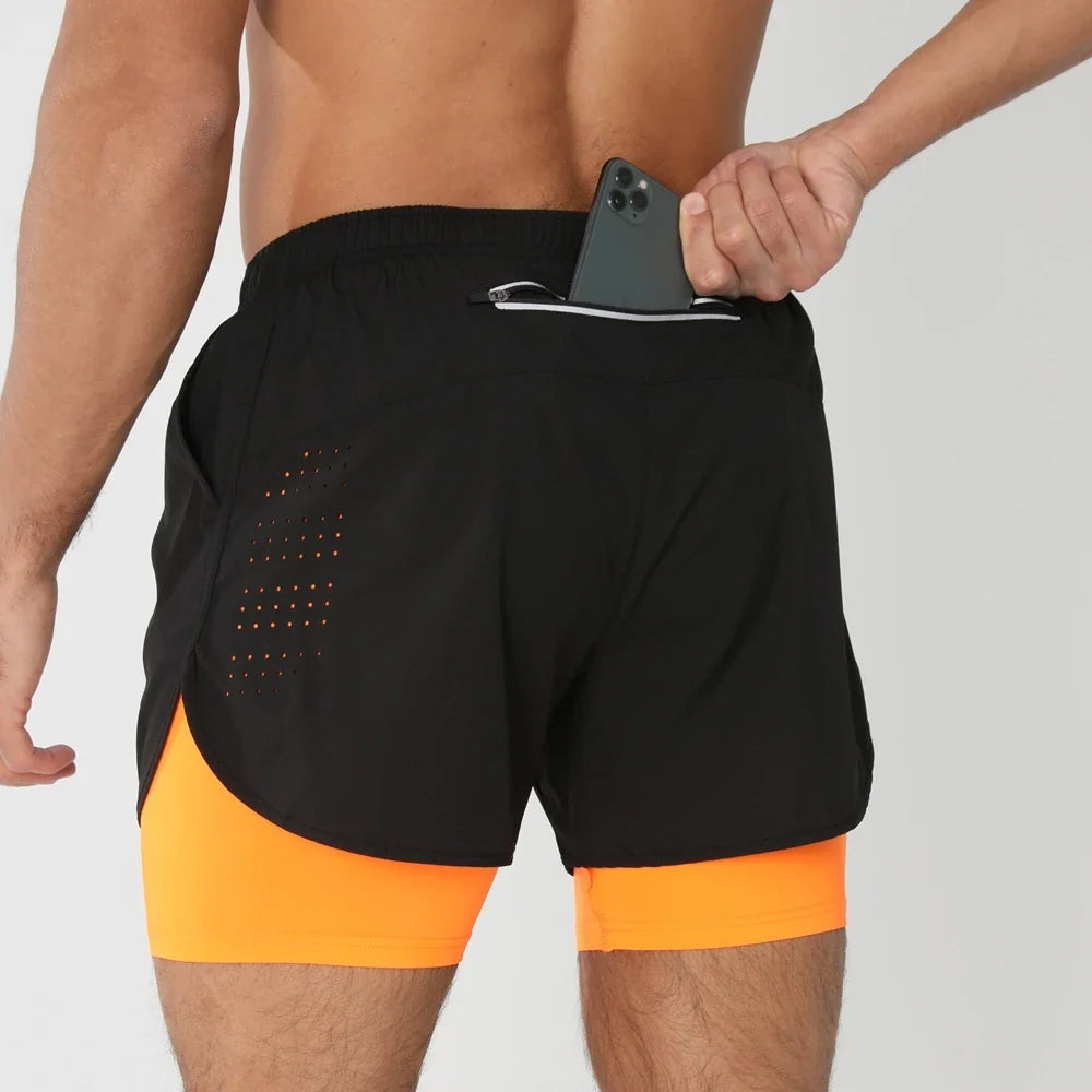 Fast-dry men's 2-in-1 running shorts - lightweight lined, polyester, for gym and summer training