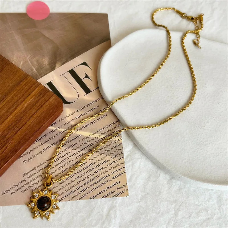 Layered2026 Edition Gold Tone Necklace Kit With Resin Stone Pendants Boho Statement Jewelry Gift Idea Fall