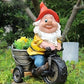 Garden2026 Edition Gnome On Bicycle Statue Sturdy Resin Outdoor Decor Flower Cart Dwarf Ornament Fall