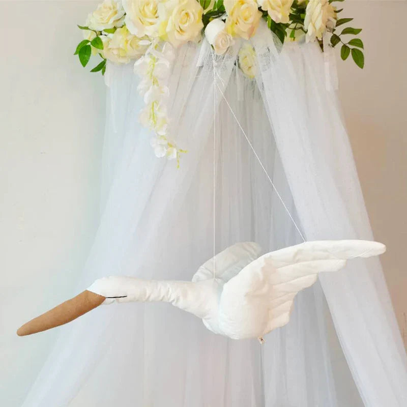 Swan Plush Wall Hanging Mobile Soothing Pillow Nursery Decor Fall 2025 Boho Kids Room Calming Accent