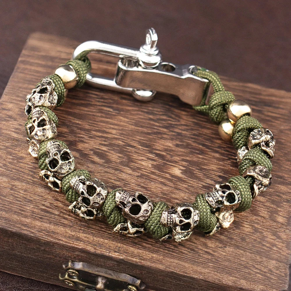 Skull Paracord Bracelet Gothic Wristband Halloween 2026 Gift Idea Flexible Braided Jewelry