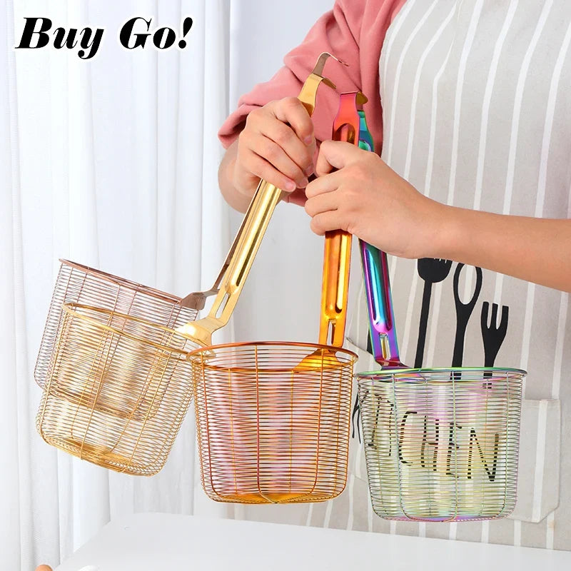 Multi-Use Kitchen Strainer for Noodles and Dumplings, Viral 2026 Trend – Stainless Steel Frying Basket Mesh Colander