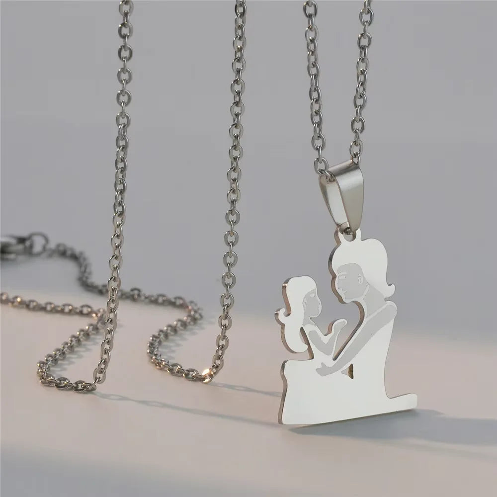 Mother's Day Gift Children Family Stainless Steel Jewelry – Silver Stainless Steel Mother & Kids Pendant Necklace