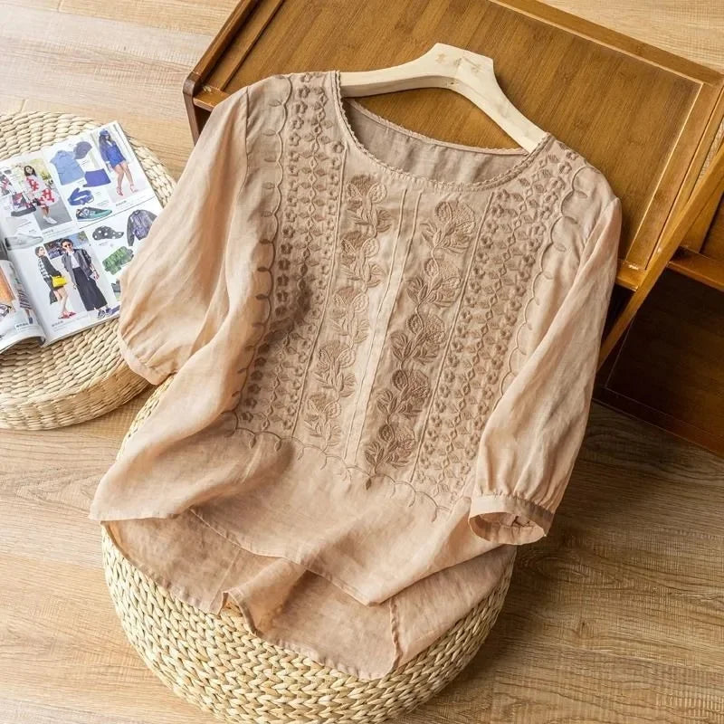 Variant image for Elegant Embroidered Women's Blouse, Long Sleeve Plus Size Tops with Flattering Fit and Versatile Style-16