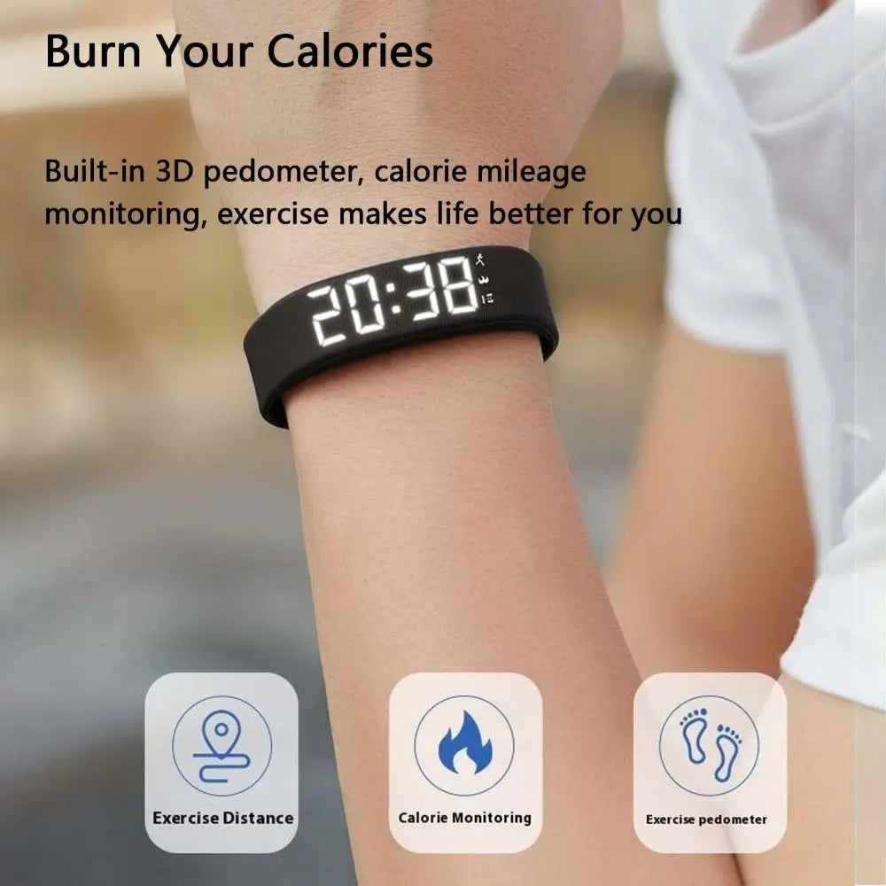 LED Digital Alarm Clock Bracelet Wristband Pedometer Water-Resistant Vibrating Alarm Summer 2026 Gift